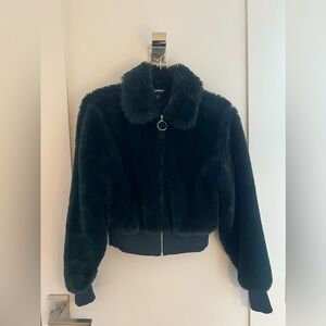 Express Deep Green Fuzzy Bomber Jacket